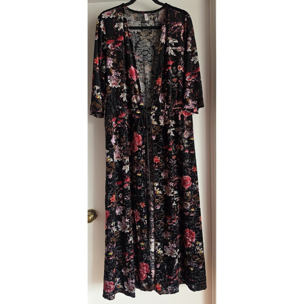 Xhilaration Duster Cardigan XL Black Floral 3/4 Sleeve Collared Women Wrap